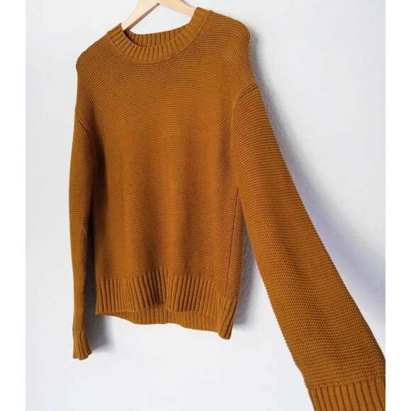 Everlane The Link-Stitch Crewneck Sweater XS Brass Brown 100% Cotton Jumper Top - Picture 7 of 15